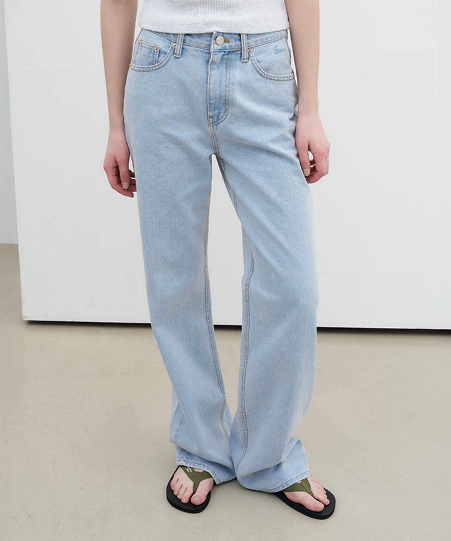 Cole Wide Denim Pants - Light Blue