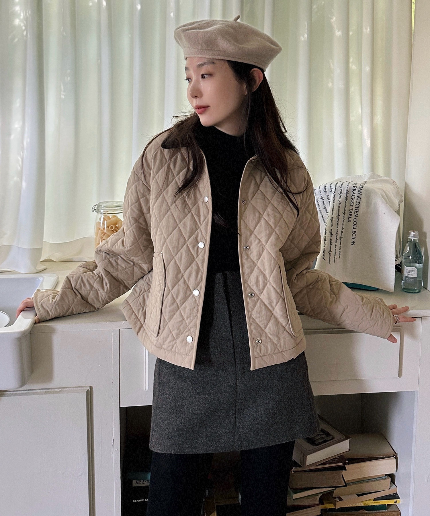 Coloring diamond quilted jumper [KNFW04JP01]_[2color]