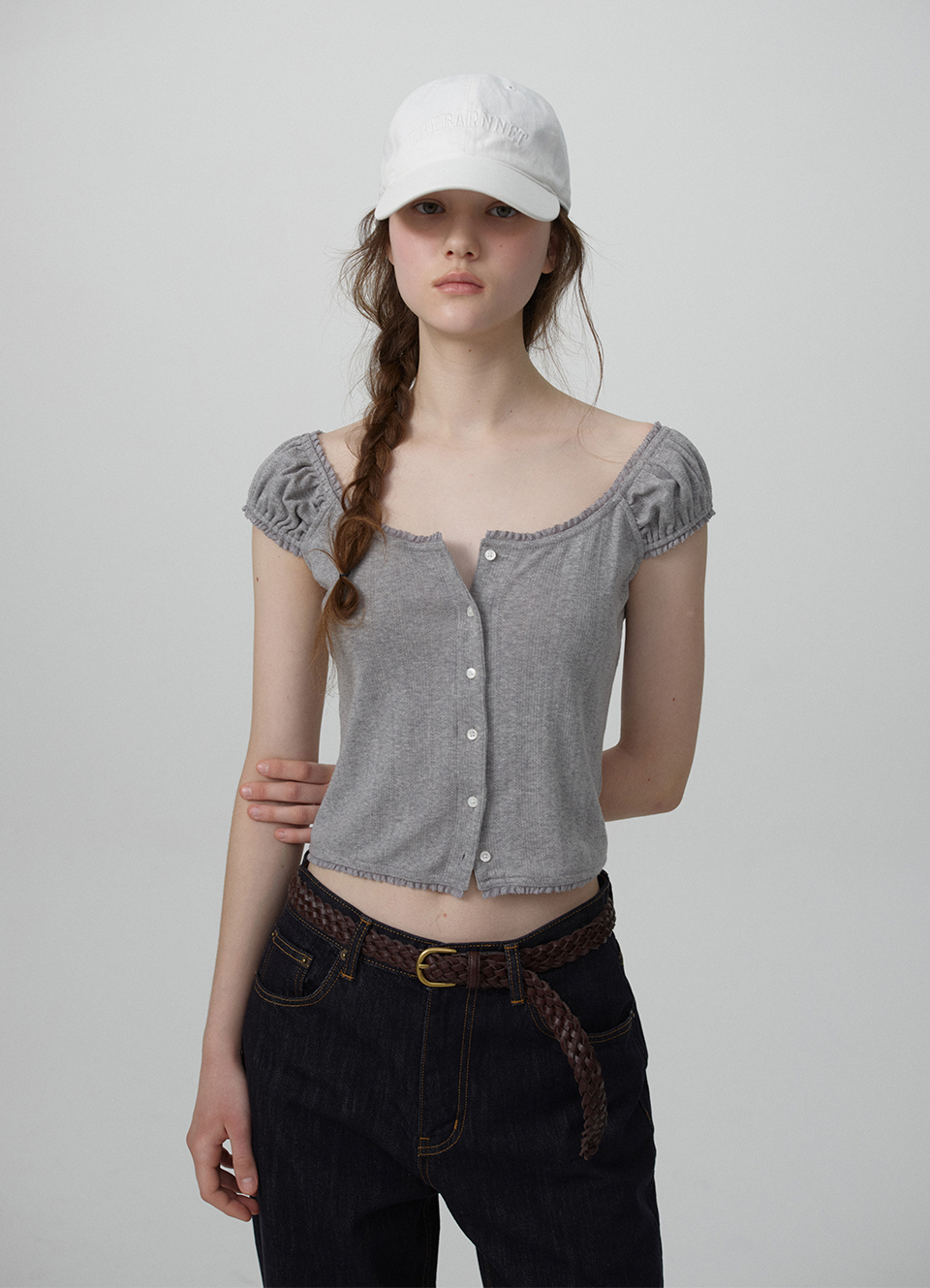 Corin Button Sleeveless Top_Grey
