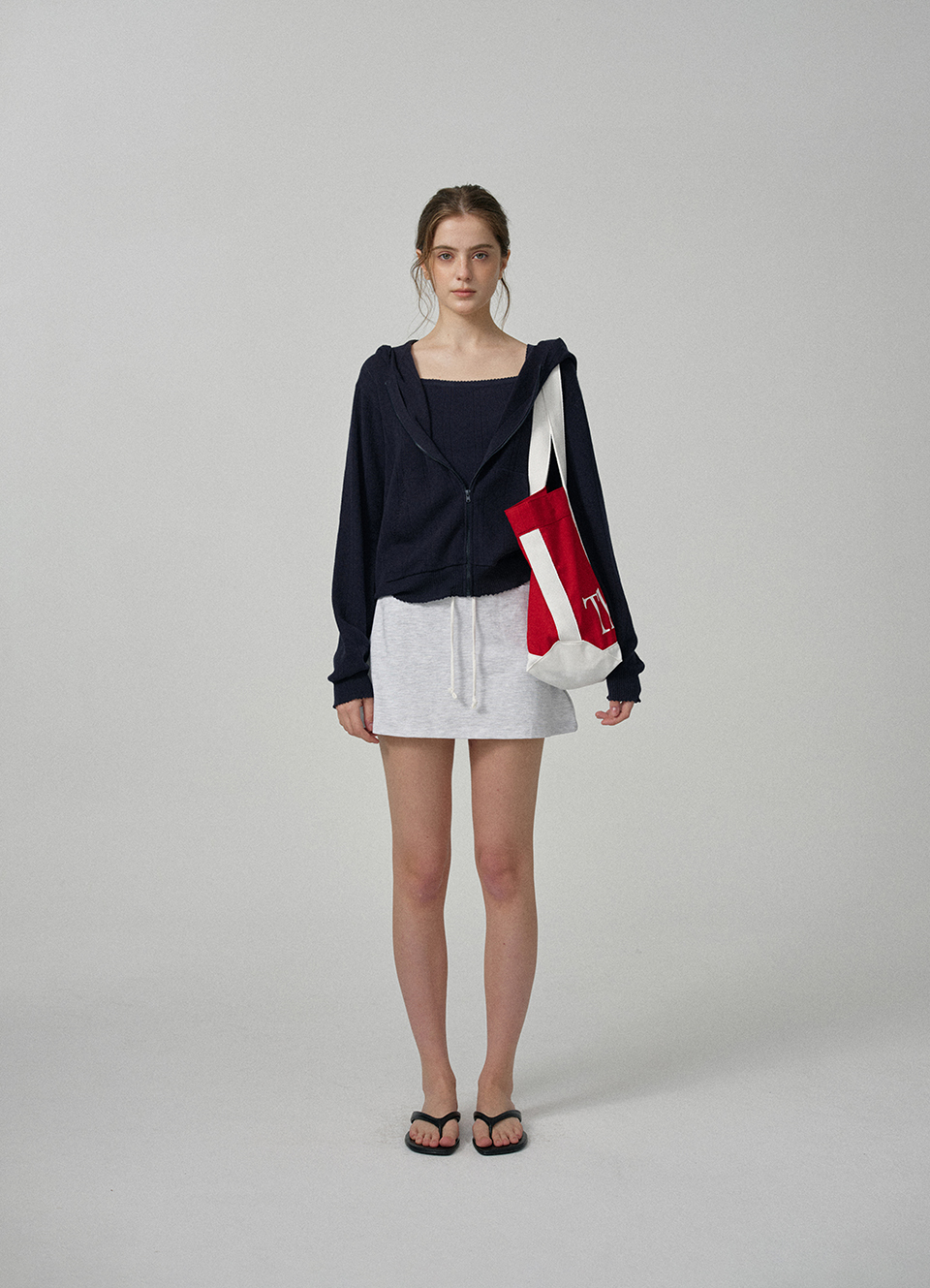 Cotton Eyelet Hooded Knit_Navy