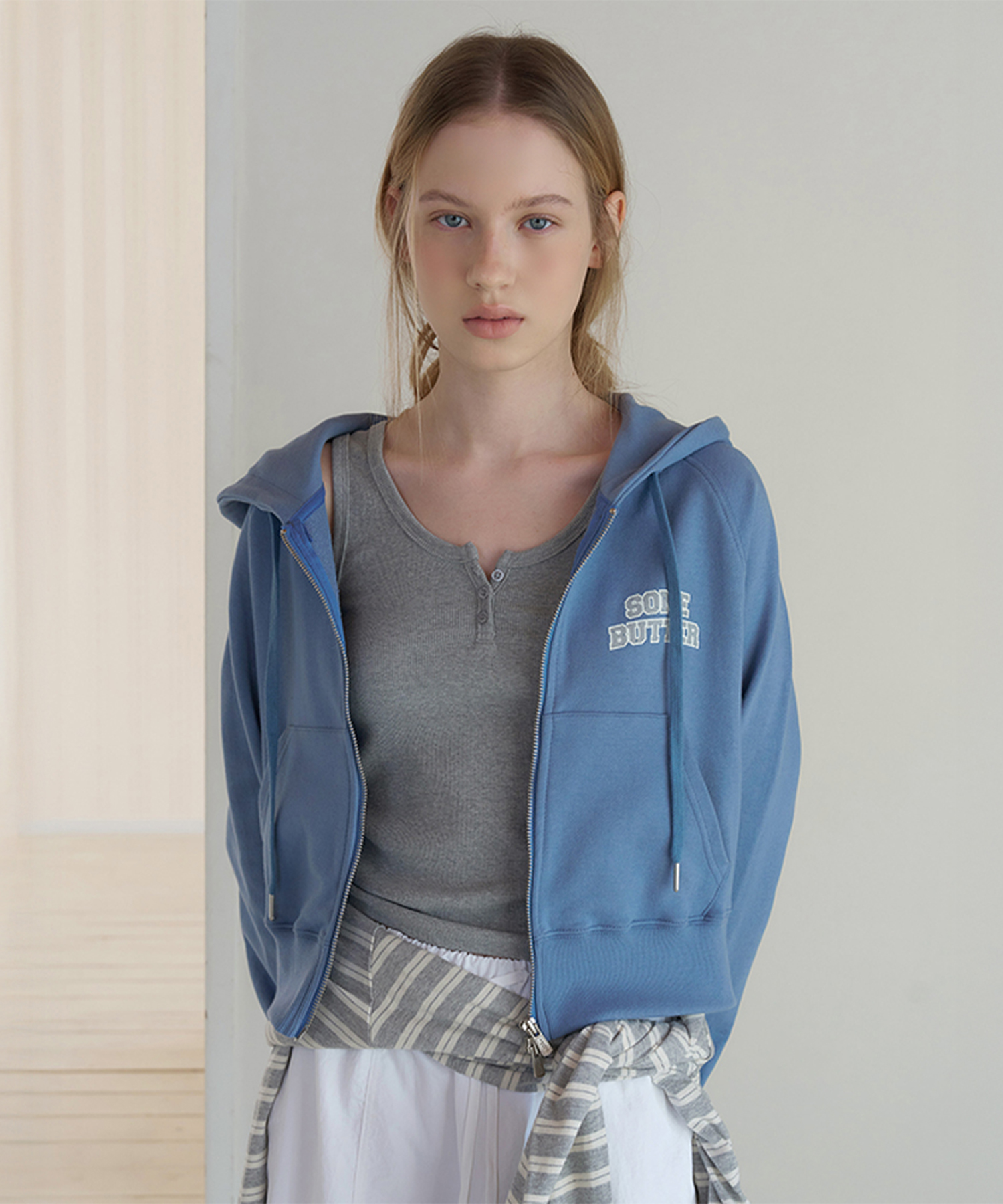 Crop Logo Hoodie Zip-Up - Vintage Blue | ファッション通販サイト NUGU