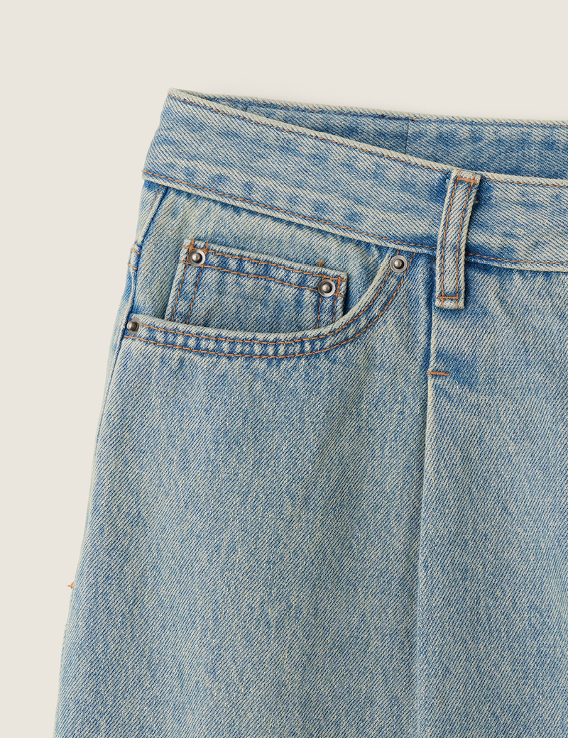 【YOURNUS】Curve Dart Volume Denim Pants Curved Denim Pants (Blue) | ファッション通販サイト NUGU