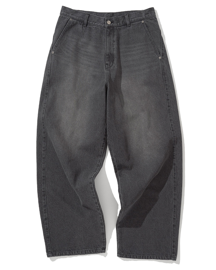 Curved Semi Wide Denim Pants - Black
