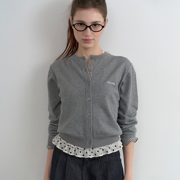 CHECK POINTED KNIT CARDIGAN GRAY