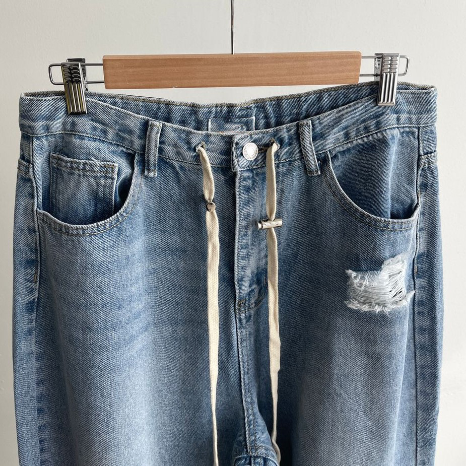 ダメージワイドデニムパンツ ストリングワイドダメージデニムパンツ | ファッション通販