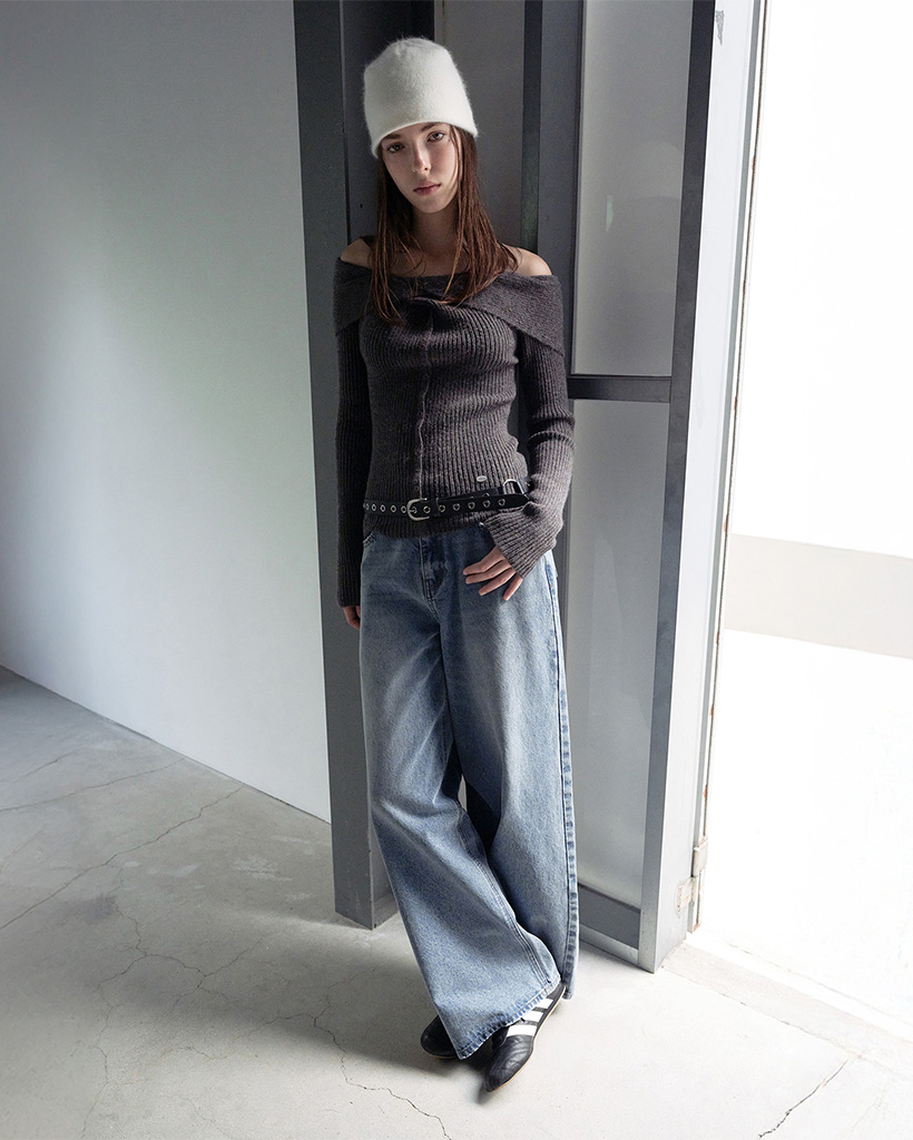 DAMAGE WIDE DENIM PANTS BLUE