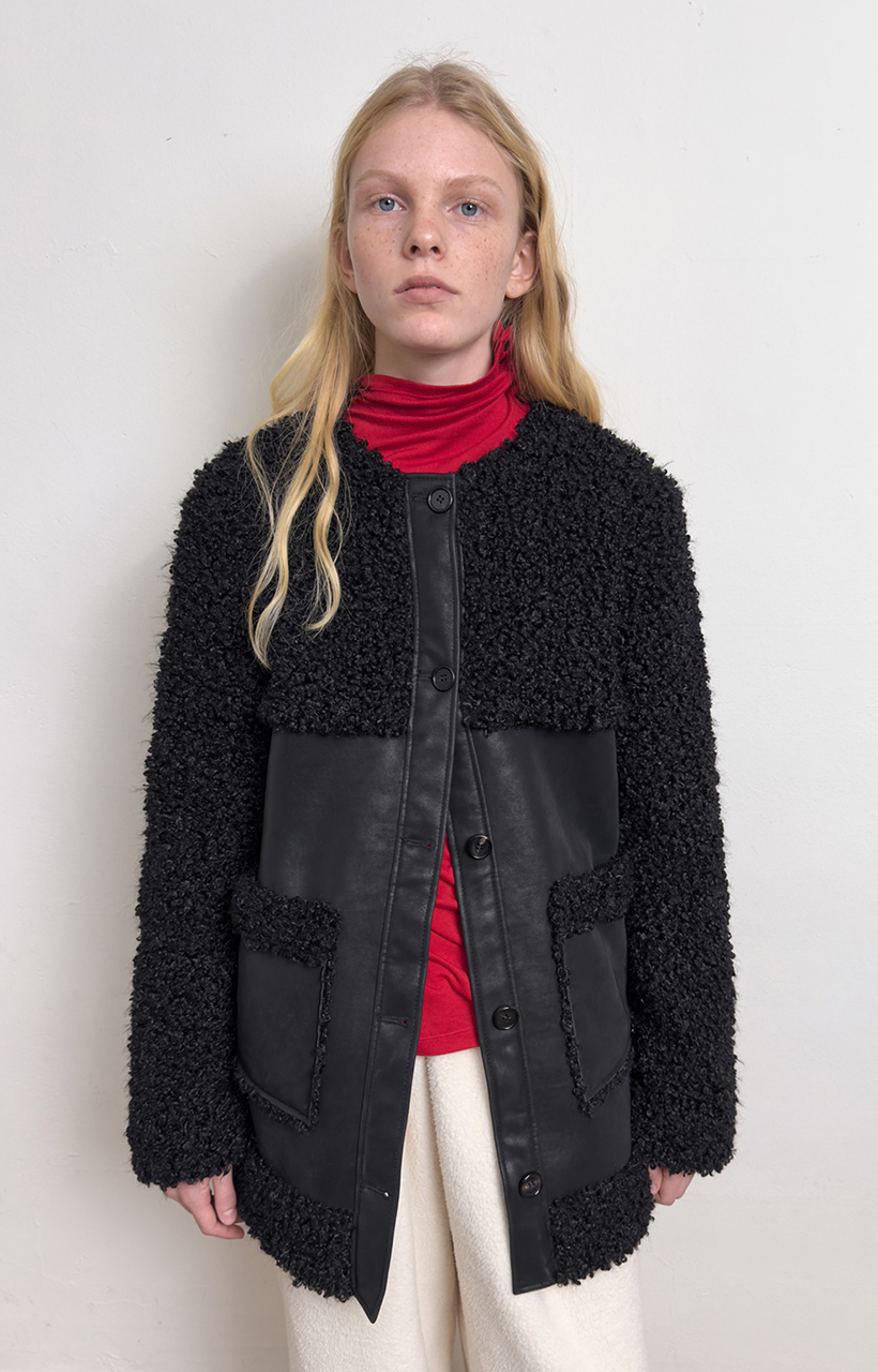 FUR SHEARLING COAT (black)