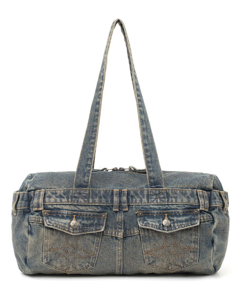 Symbol Stitch Pocket Denim Tote Bag - Deep Blue