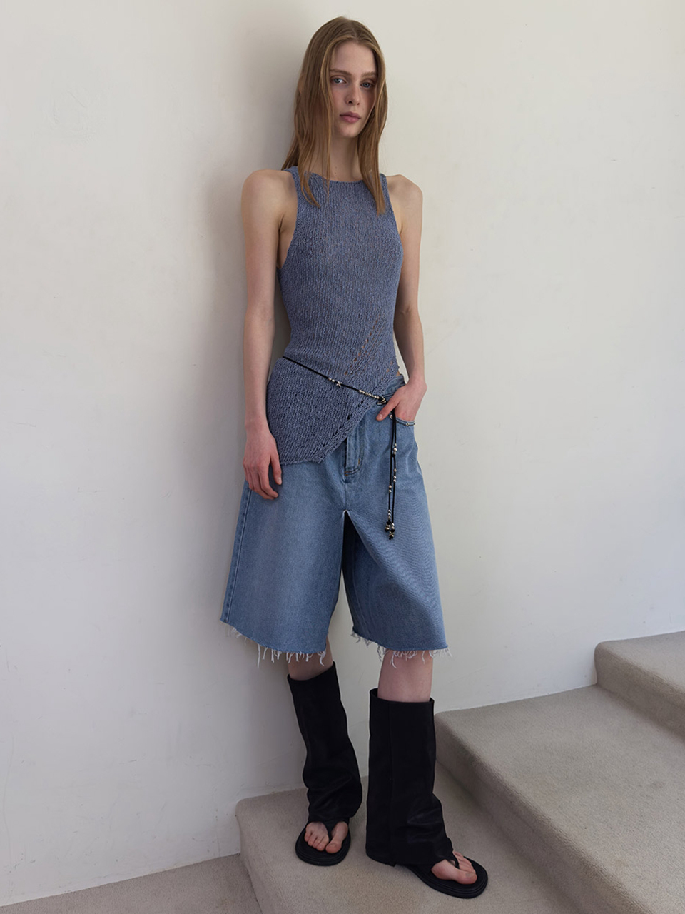 SLIT KNIT SLEEVELESS (blue) | ファッション通販サイト NUGU