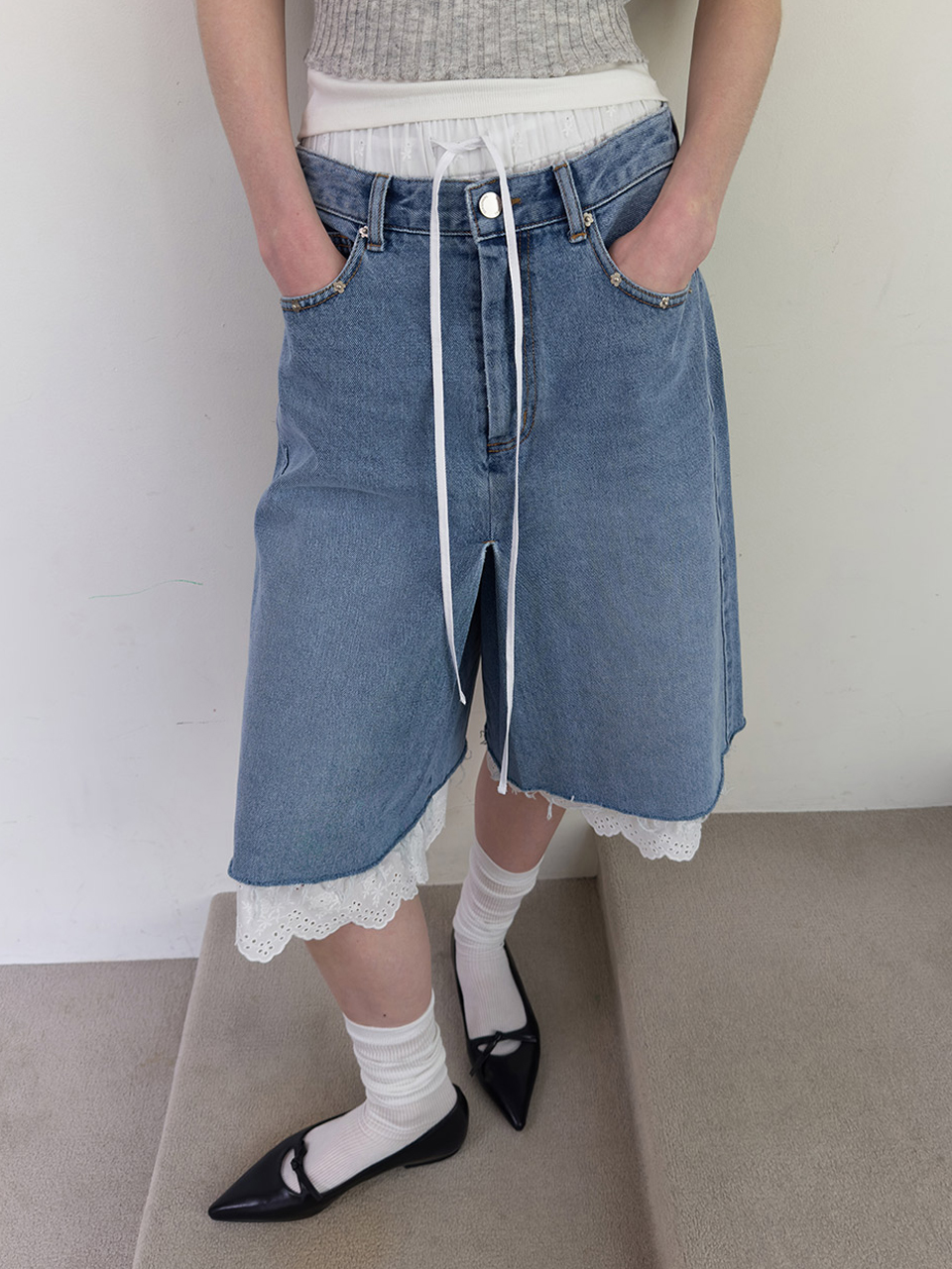 DENIM WRAP SKIRT SHORTS (blue)