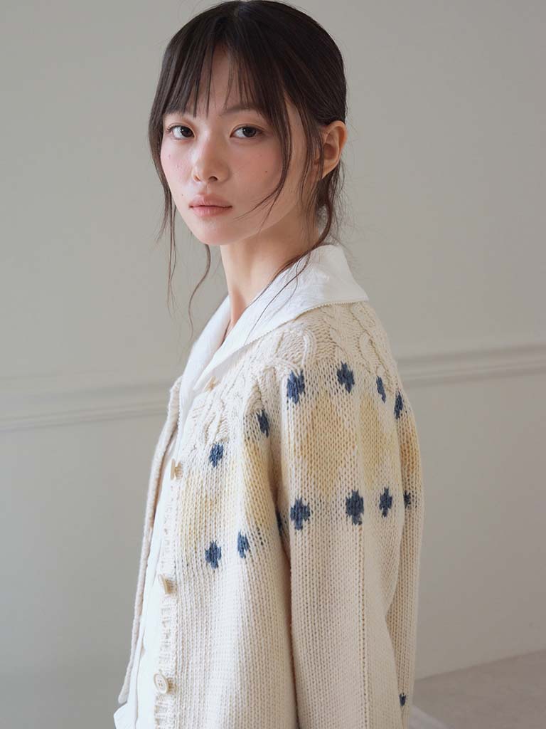 アイボリー カーディガン DIAMOND JACQUARD CARDIGAN_IVORY | ファッション通販サイト NUGU