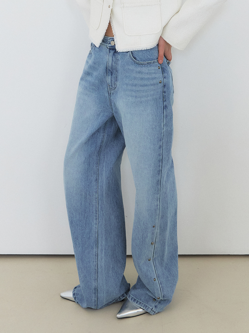 Stud Denim Pants, Blue