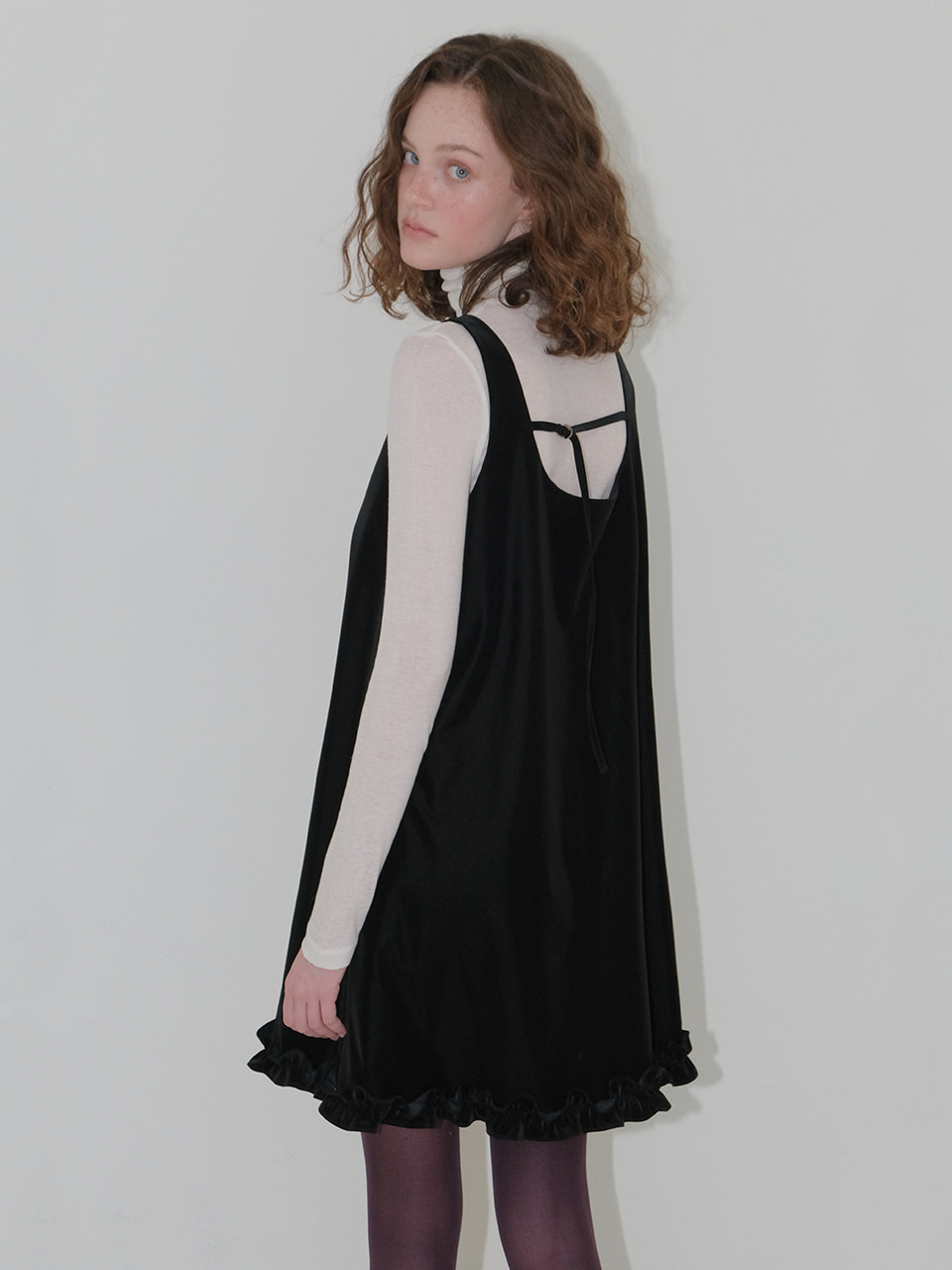 Frill Sleeveless Mini Dress, Black