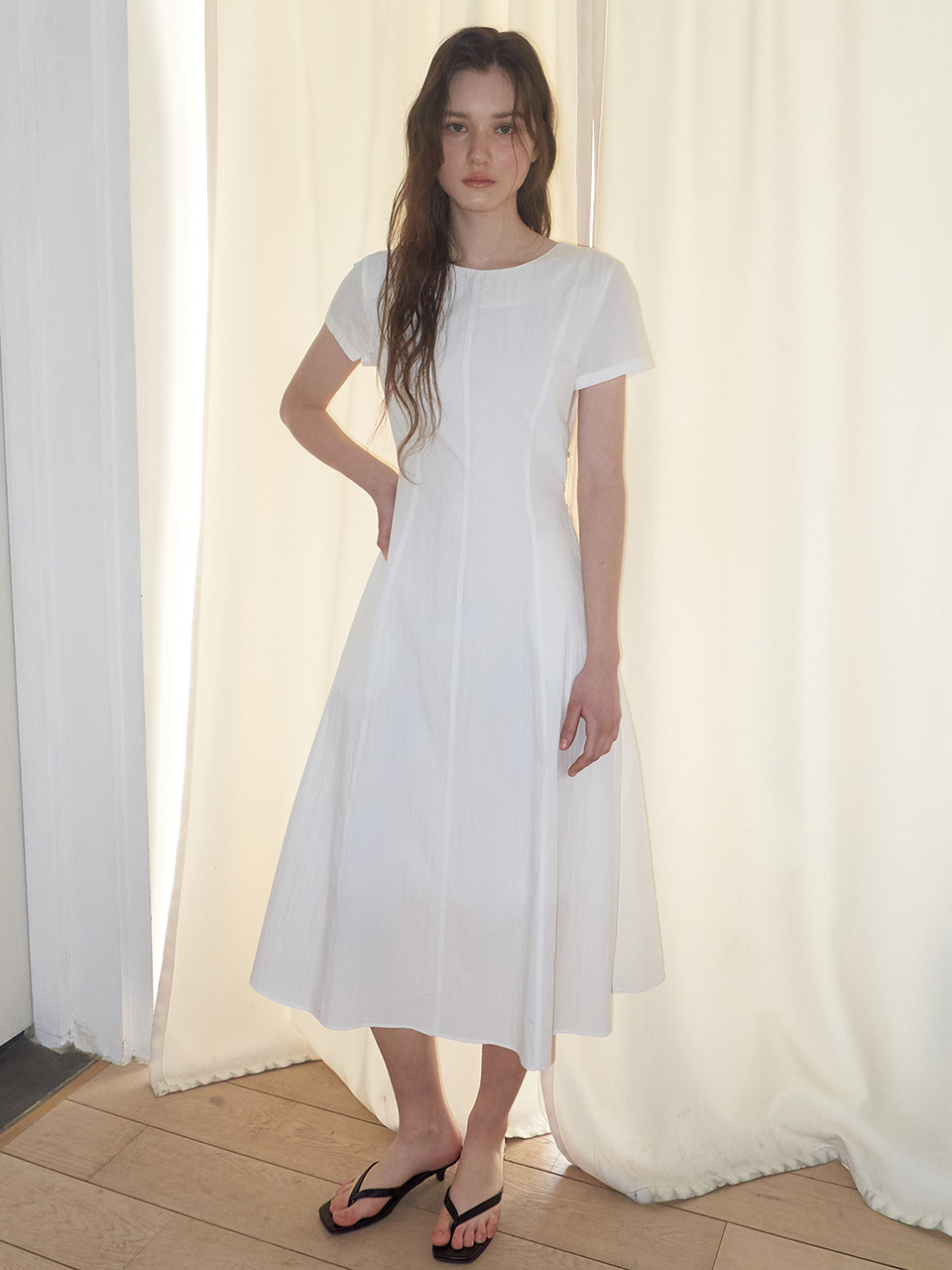 Side Button Stitch Dress, Ivory