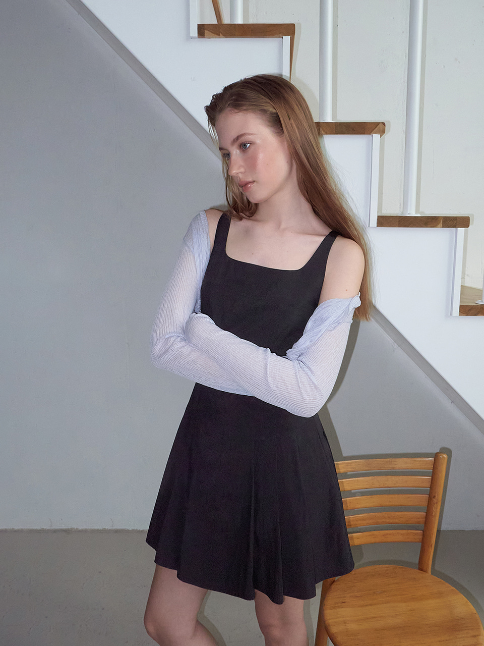 Pintuck Stitch Sleeveless Dress, Black