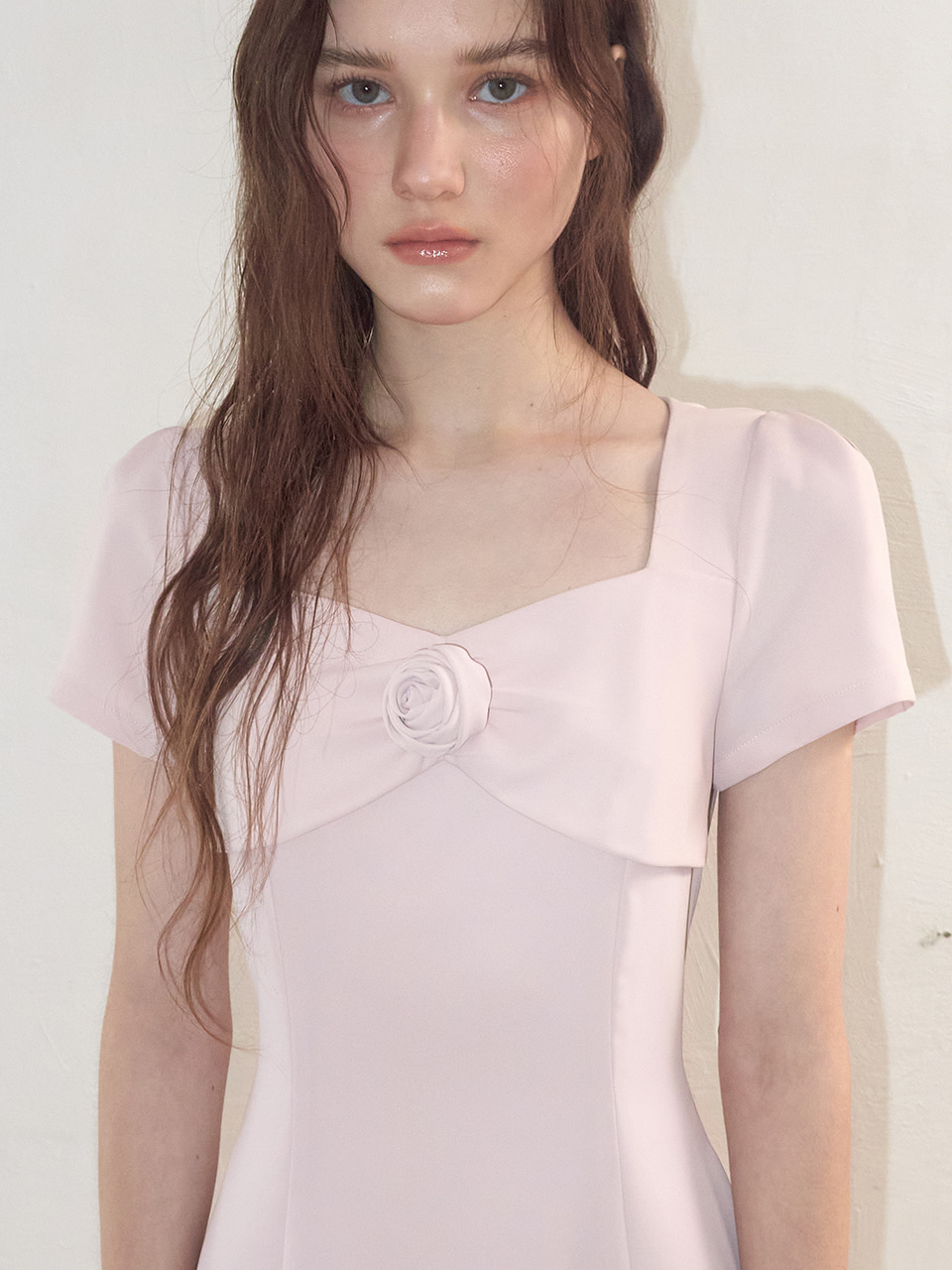 Heart Neck Ribbon Dress, Pink