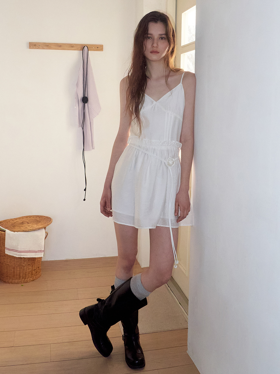 Slip Crinkle Frill Mini Dress, White