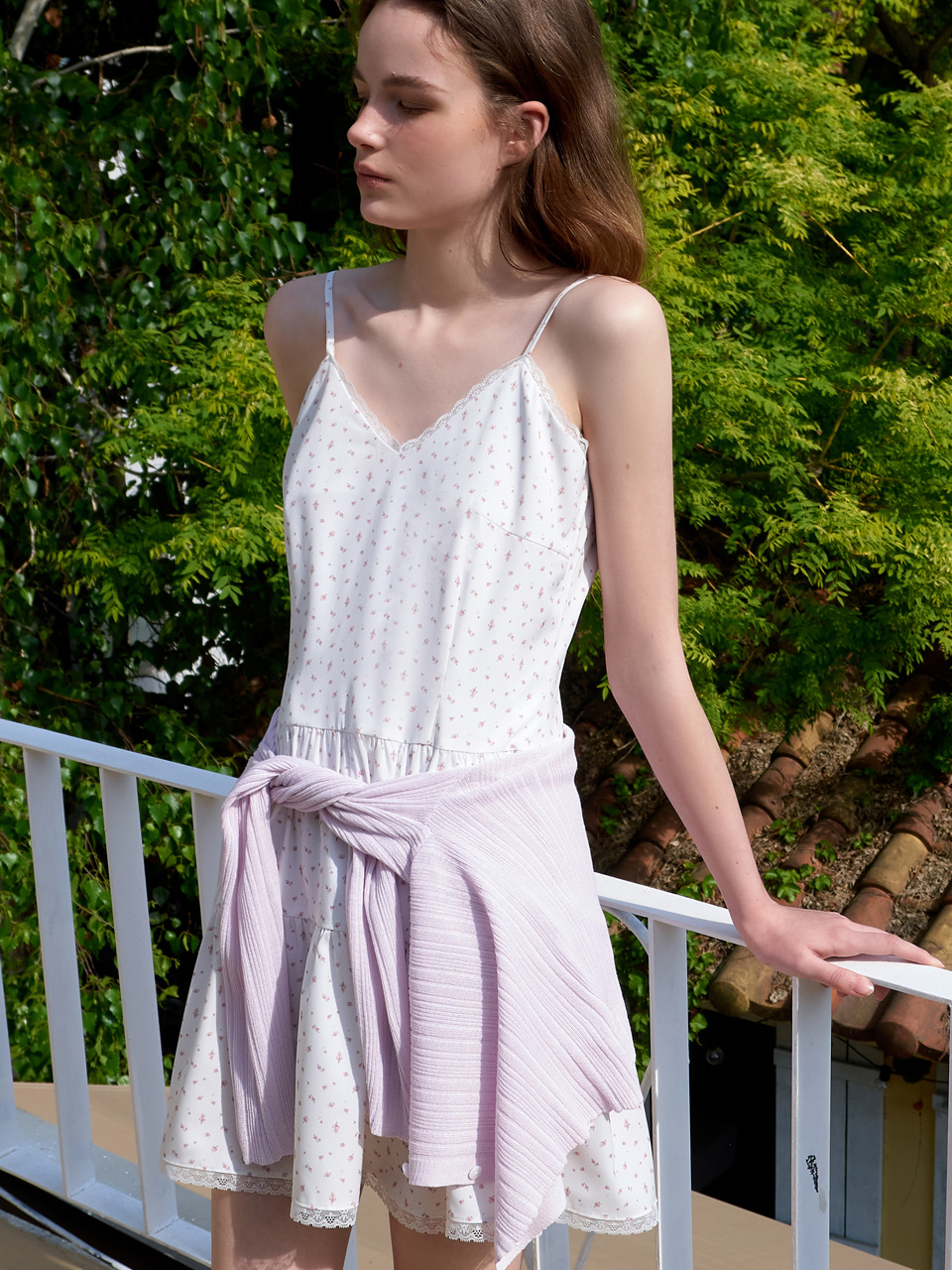 Slip Floral Tiered Mini Dress, Ivory