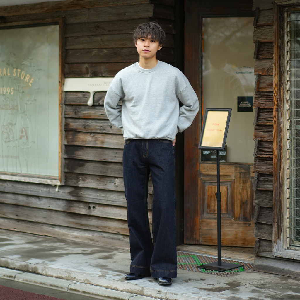 【 ZUCCA 】 デニムカラー　インディゴ　ノーカラー　フレア　ブラウス　青 ZUCCA 】 デニムカラー インディゴ ノーカラー フレア ブラウス