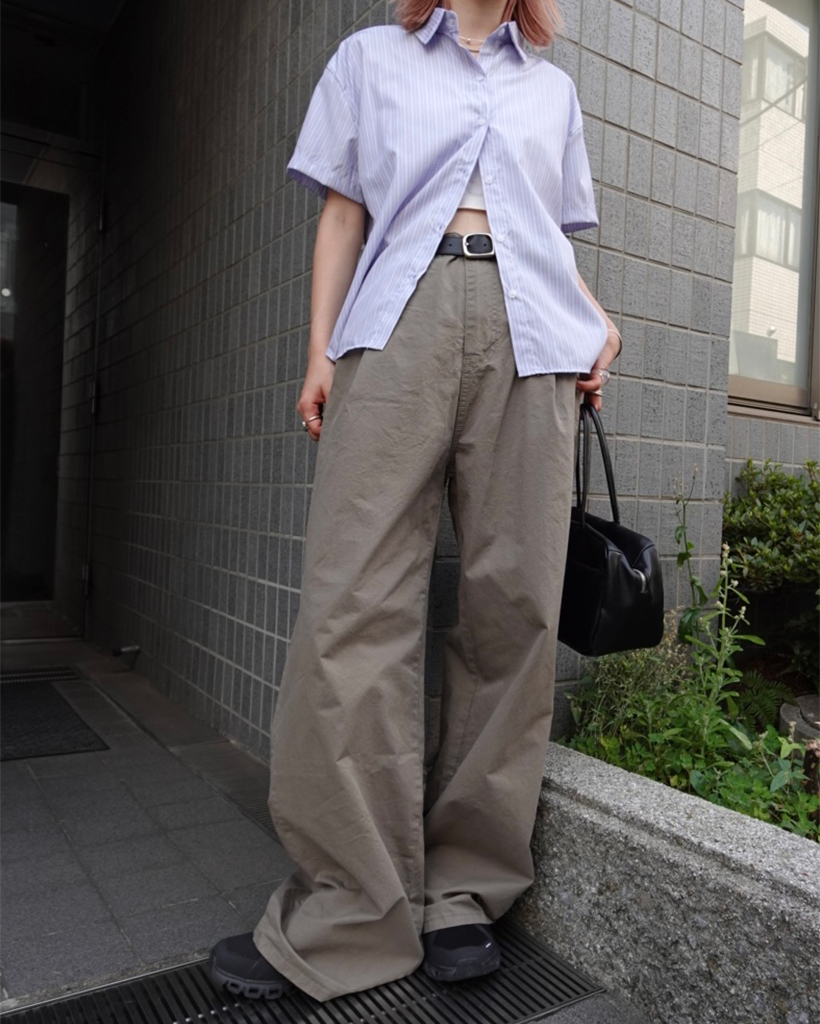 3タッグワイドストレートチノSS23 タックサマーワイドチノパンツ | ファッション通販サイト NUGU