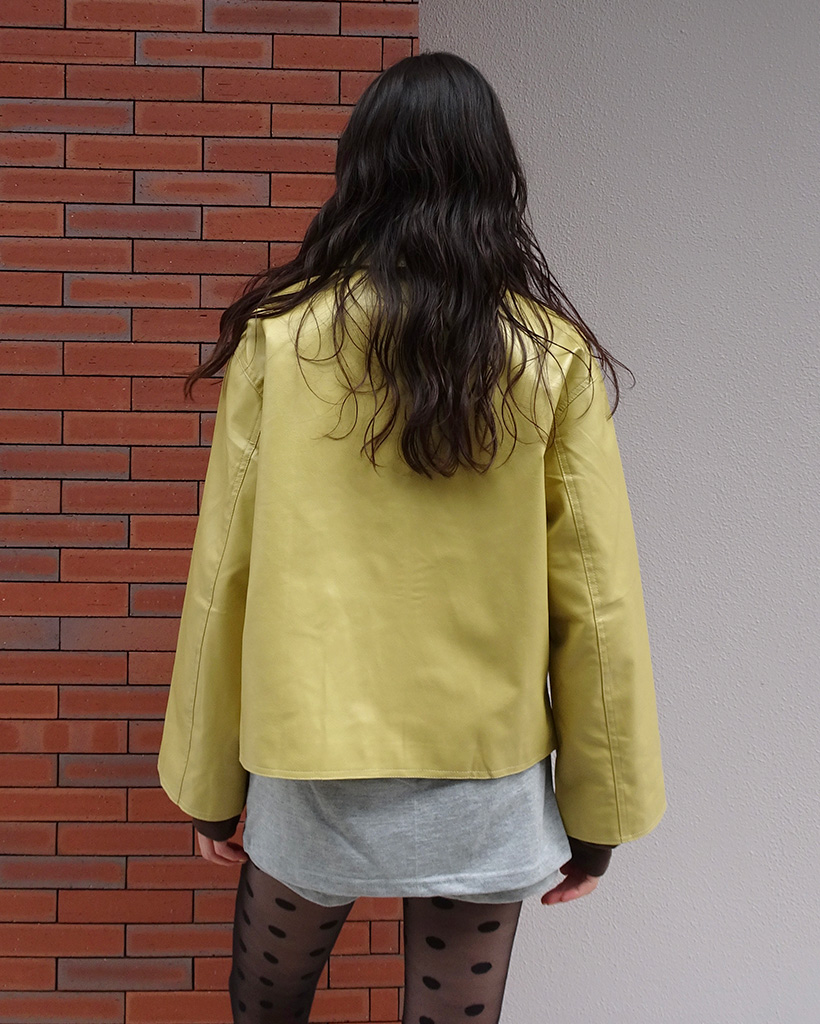 ジップアップカラーショートレザージャケット | ファッション