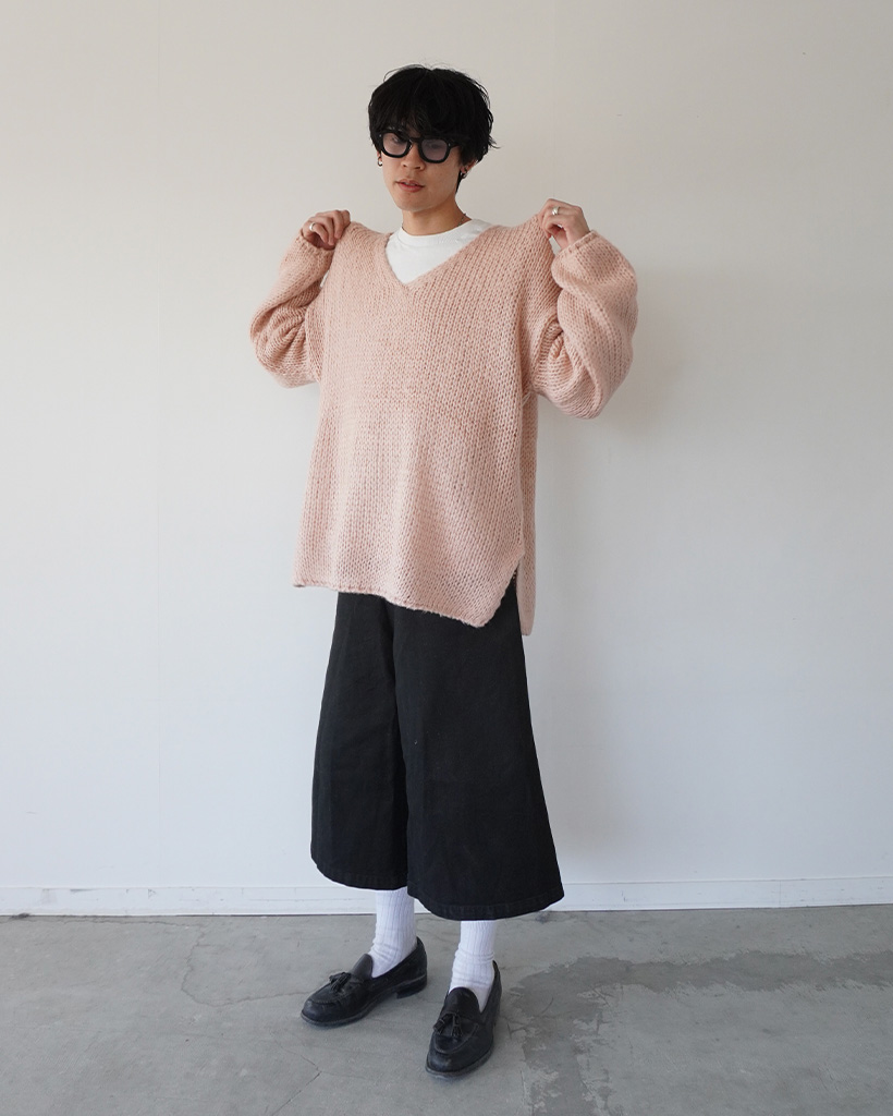 新品未使用　NKNIT 2022年　ニット　ピンク　カシミア 麻タッチ透かし編みニットトップス［C7090］[品番：KO000014238