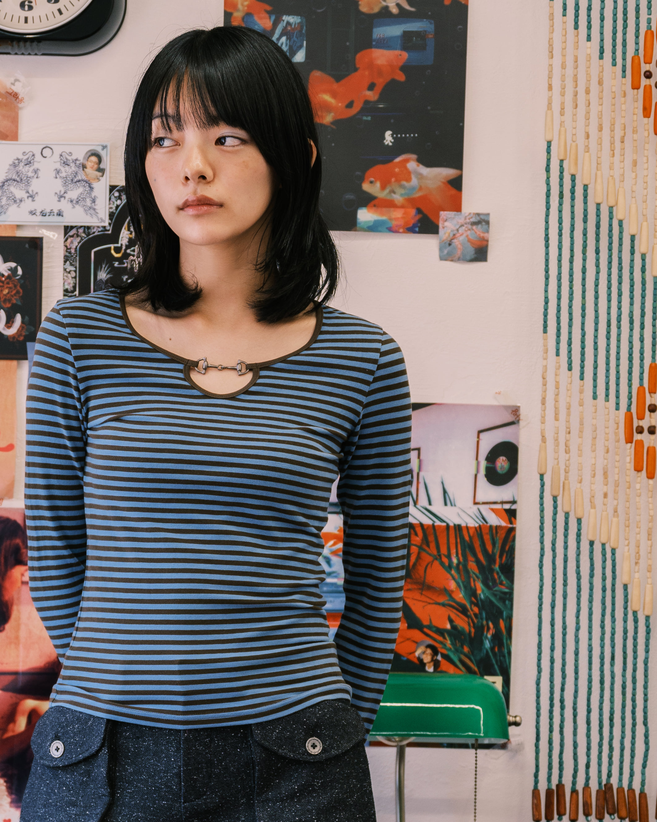 HORSEBIT DETAIL STRIPE TOP BLUE