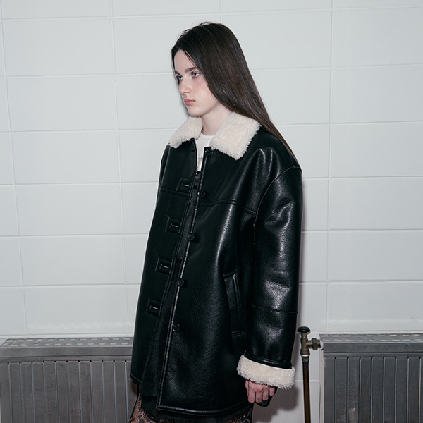 LEATHER SHEERING JACKET BLACK