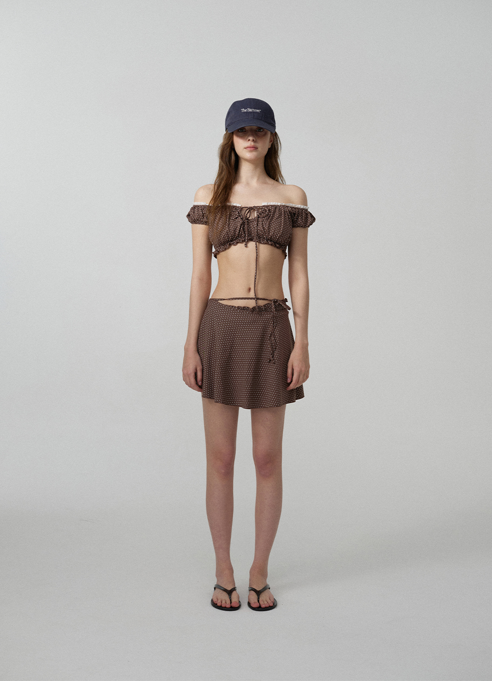 Dot Ruffle Bikini Wrap Skirt_Brown