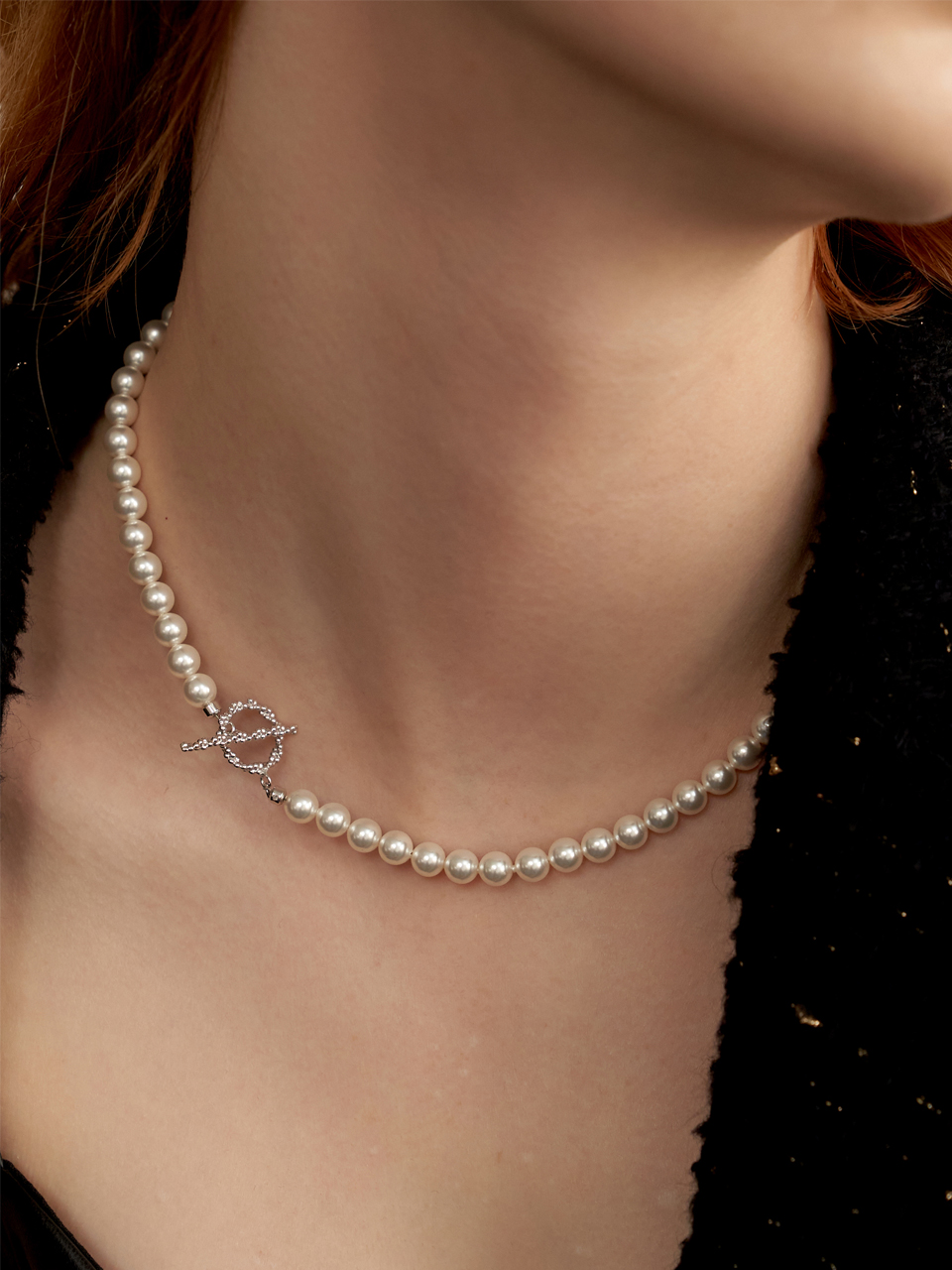 [leeENoir] 韓国アクセ☆Dot Toggle Pearl Necklace_全2色 Dot Toggle Pearl Necklace (2color) (4mm/6mm) | ファッション