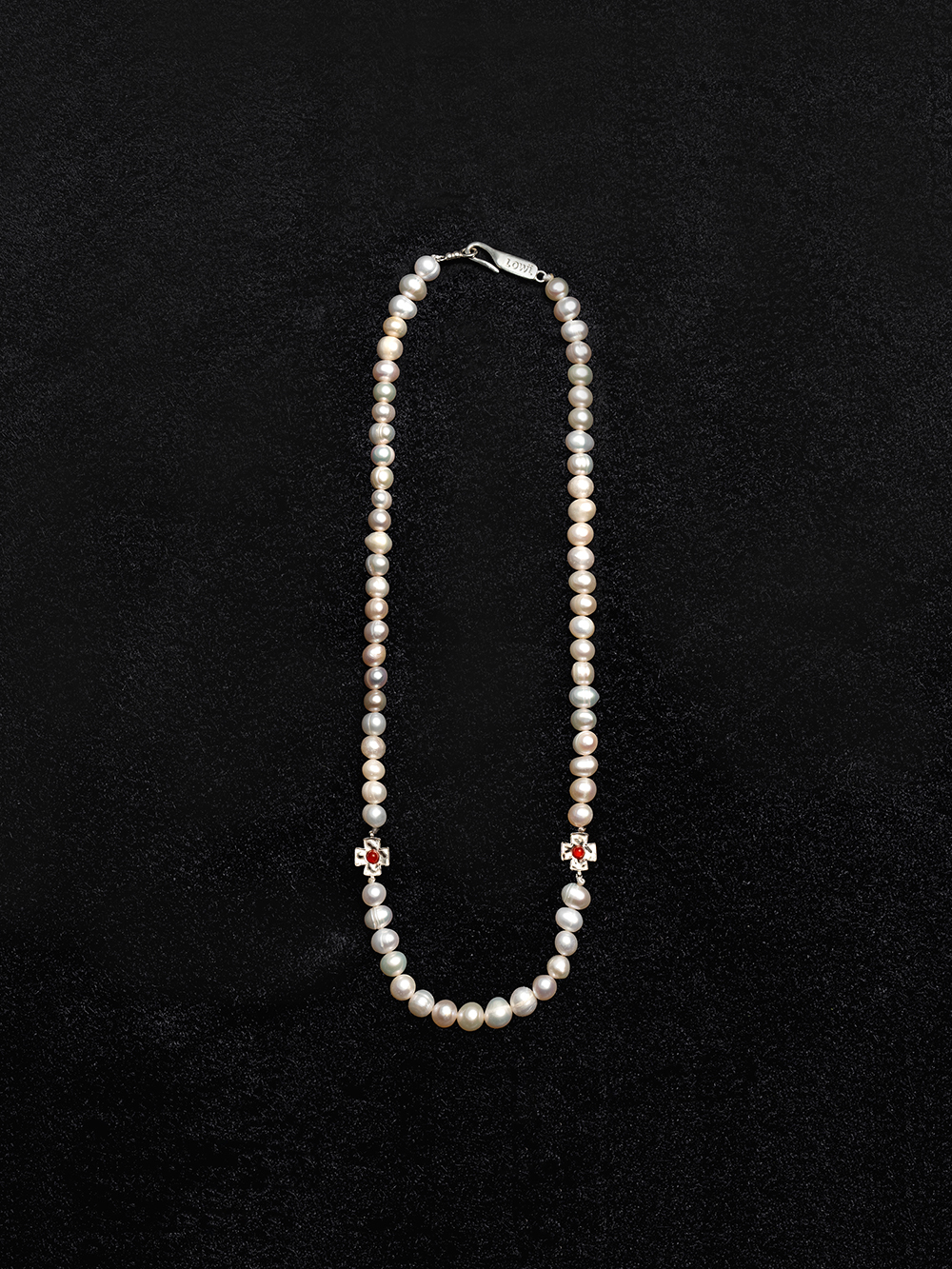 Double cross pearl necklace