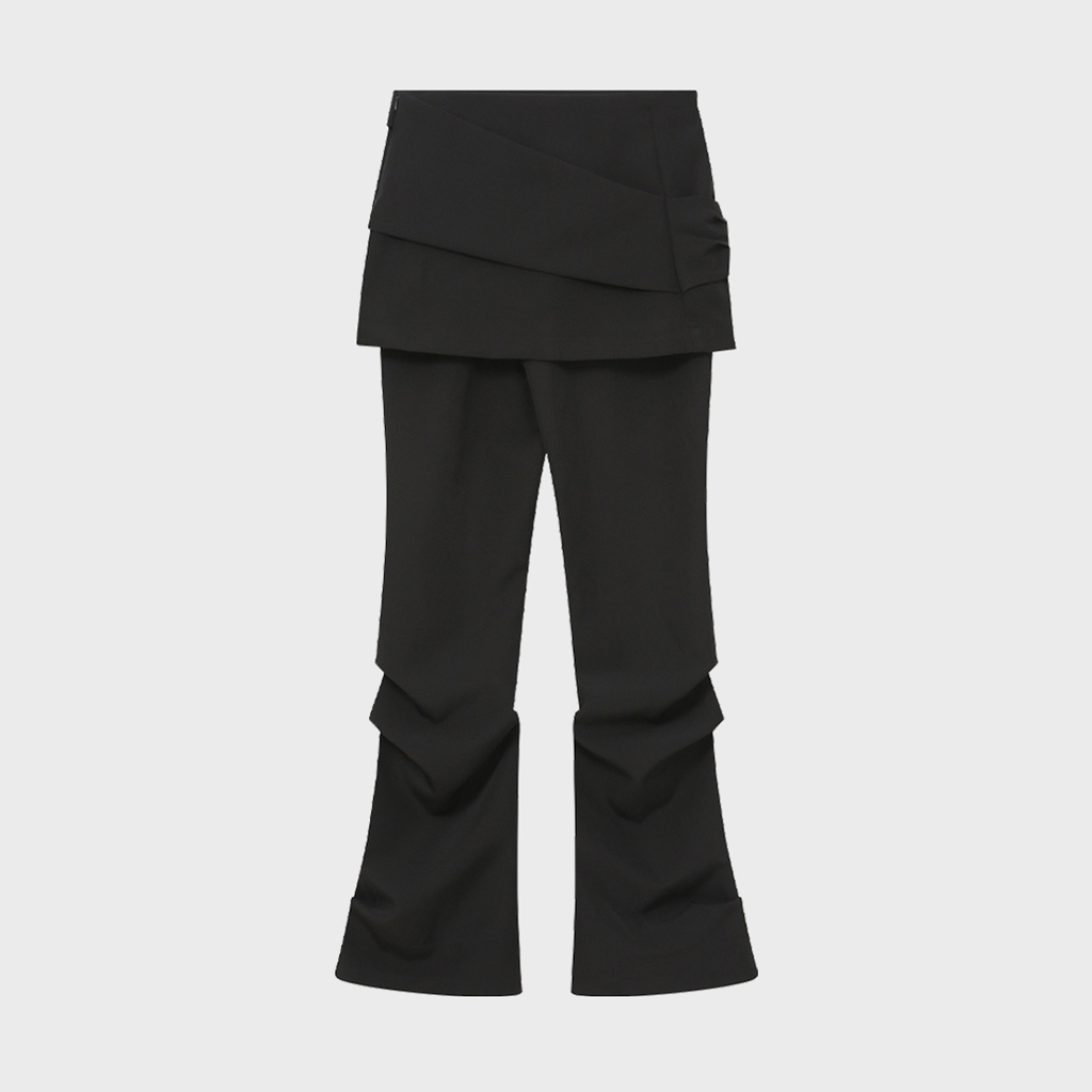 Influencer pick] Draped shirt skirt pants SET BLACK