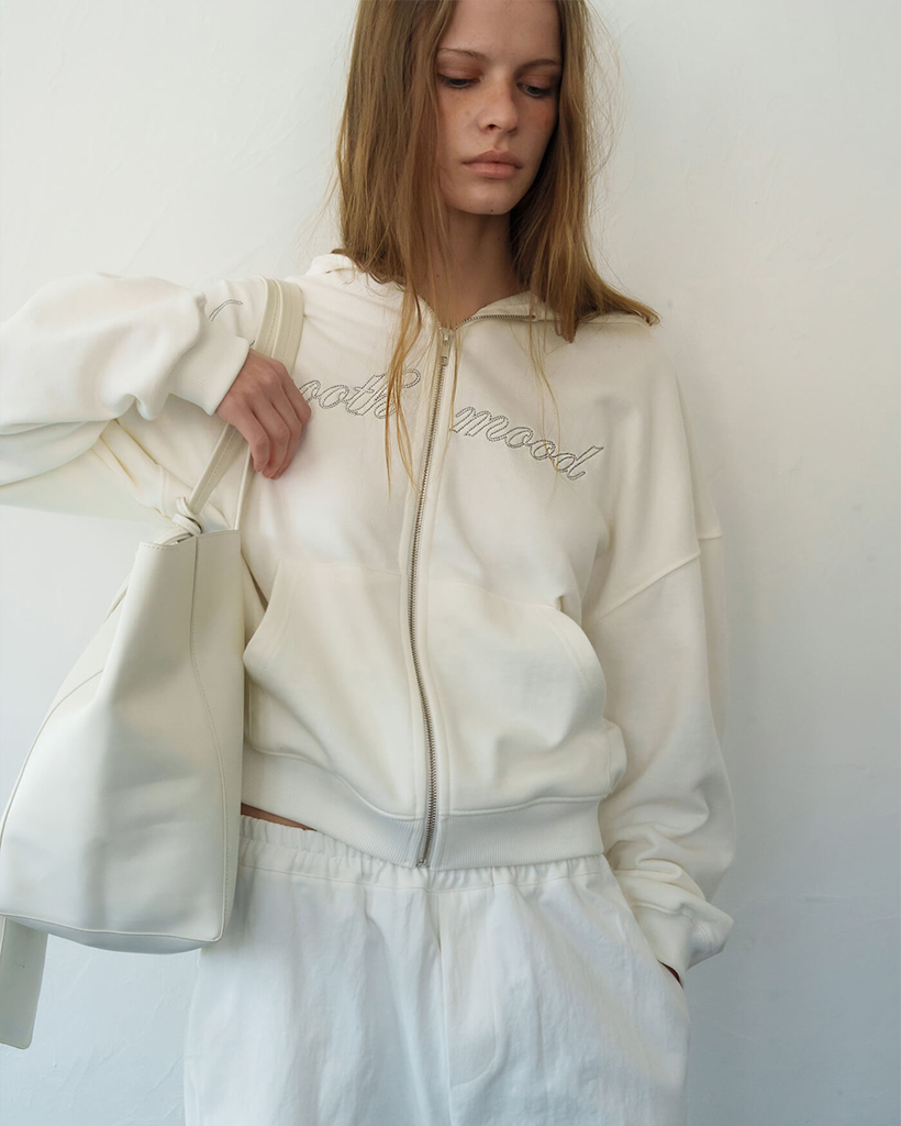 Drew Hooded Zip Up Ivory