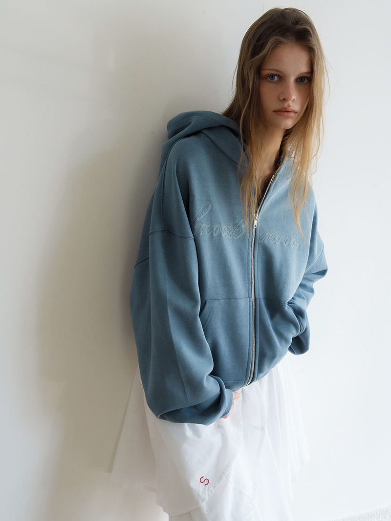 Drew Hooded Zip Up Blue Sea