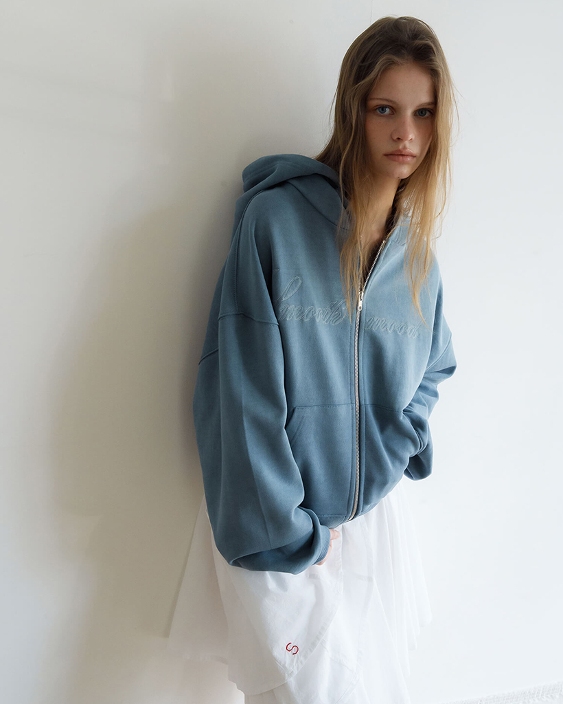 Drew Hooded Zip Up Blue Sea