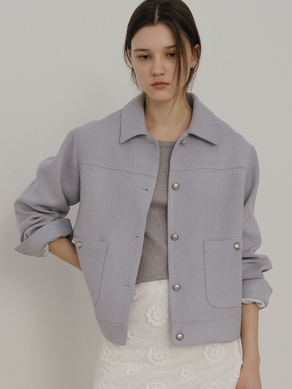 Tweed blouson jacket [TISP05JK08]_Sky blue