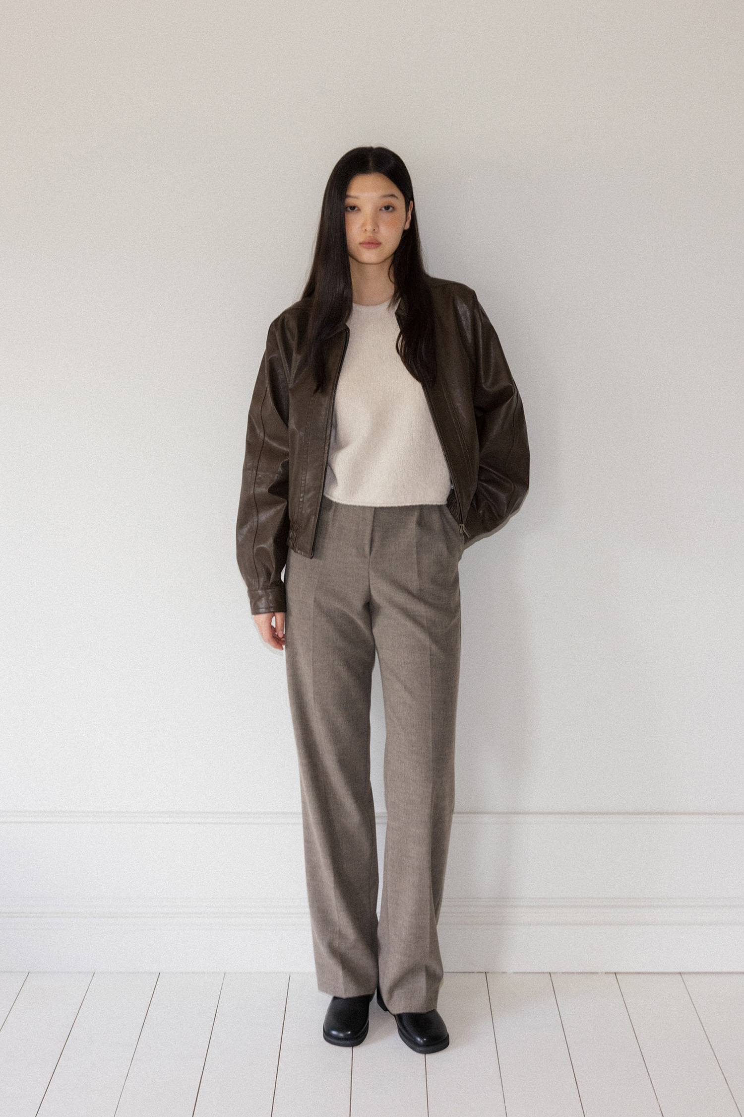 Crunch leather blouson (khaki brown)