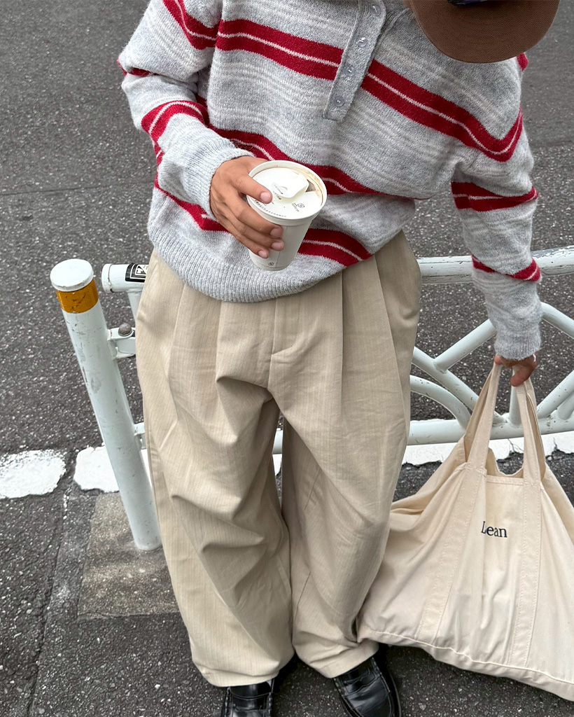 ヘリンボーンピンタックワイドパンツ | ファッション通販サイト NUGU