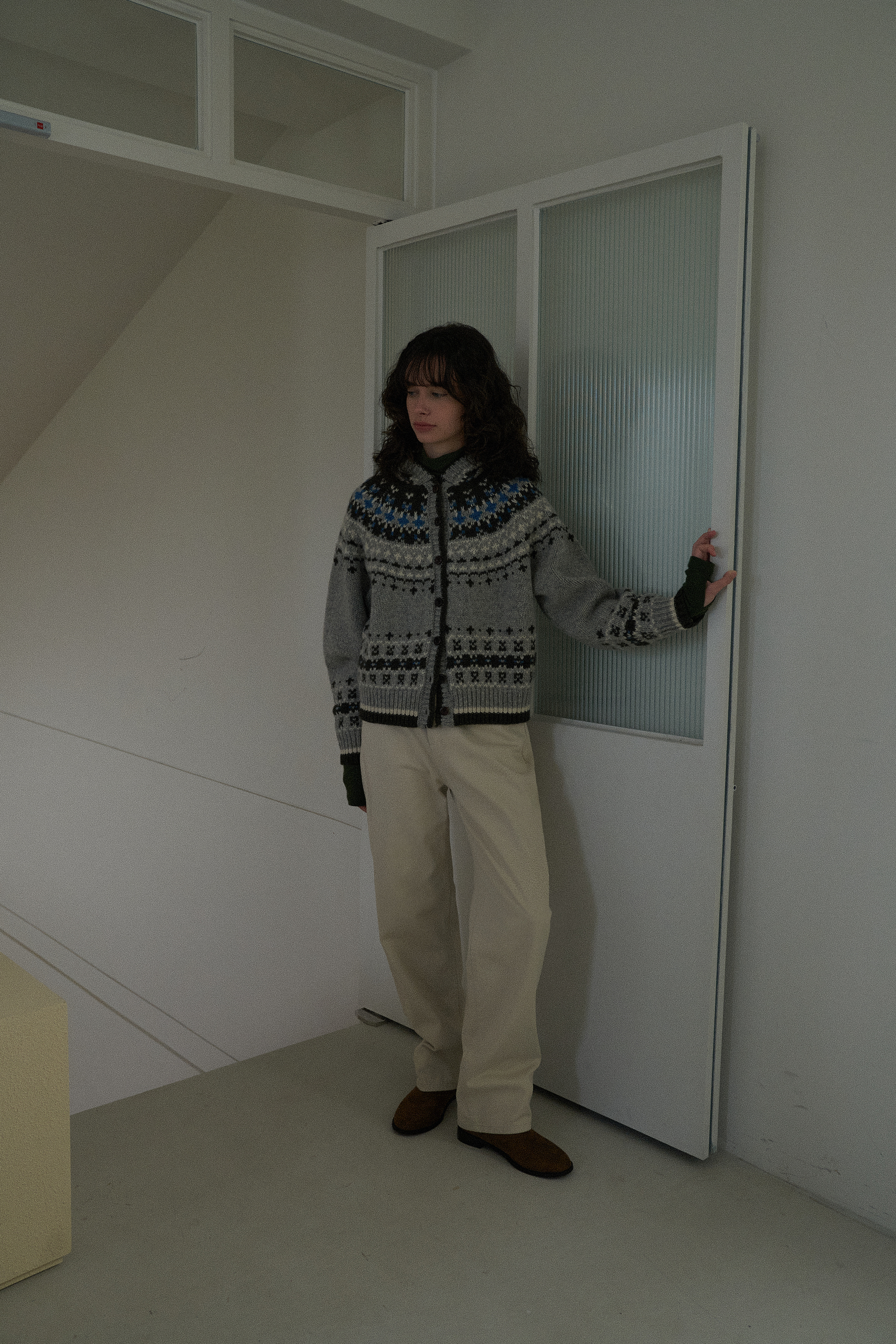 Jacquard hoodie cardigan_2colors