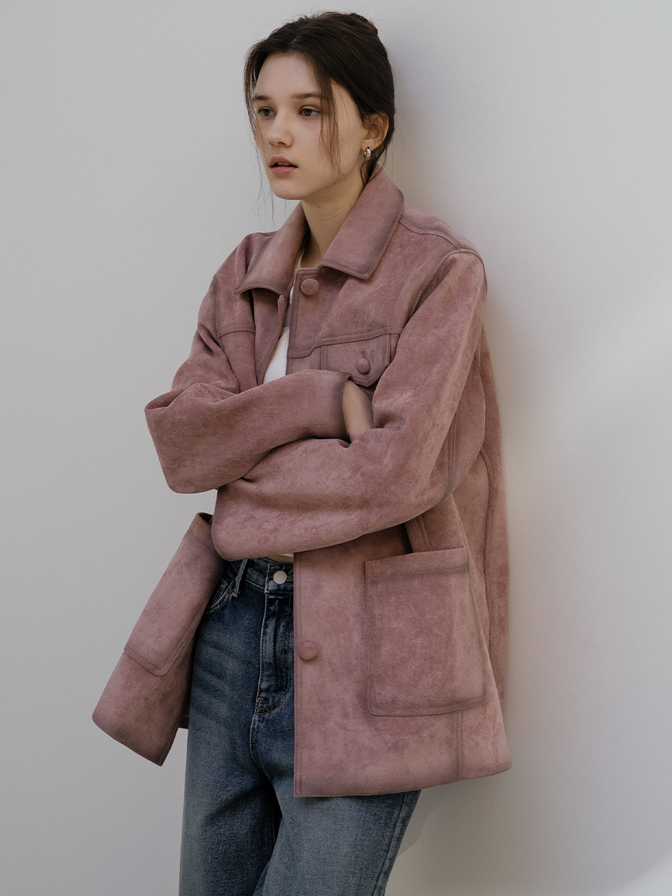 Distressed suede single jacket [TISP05JK14]_Pink