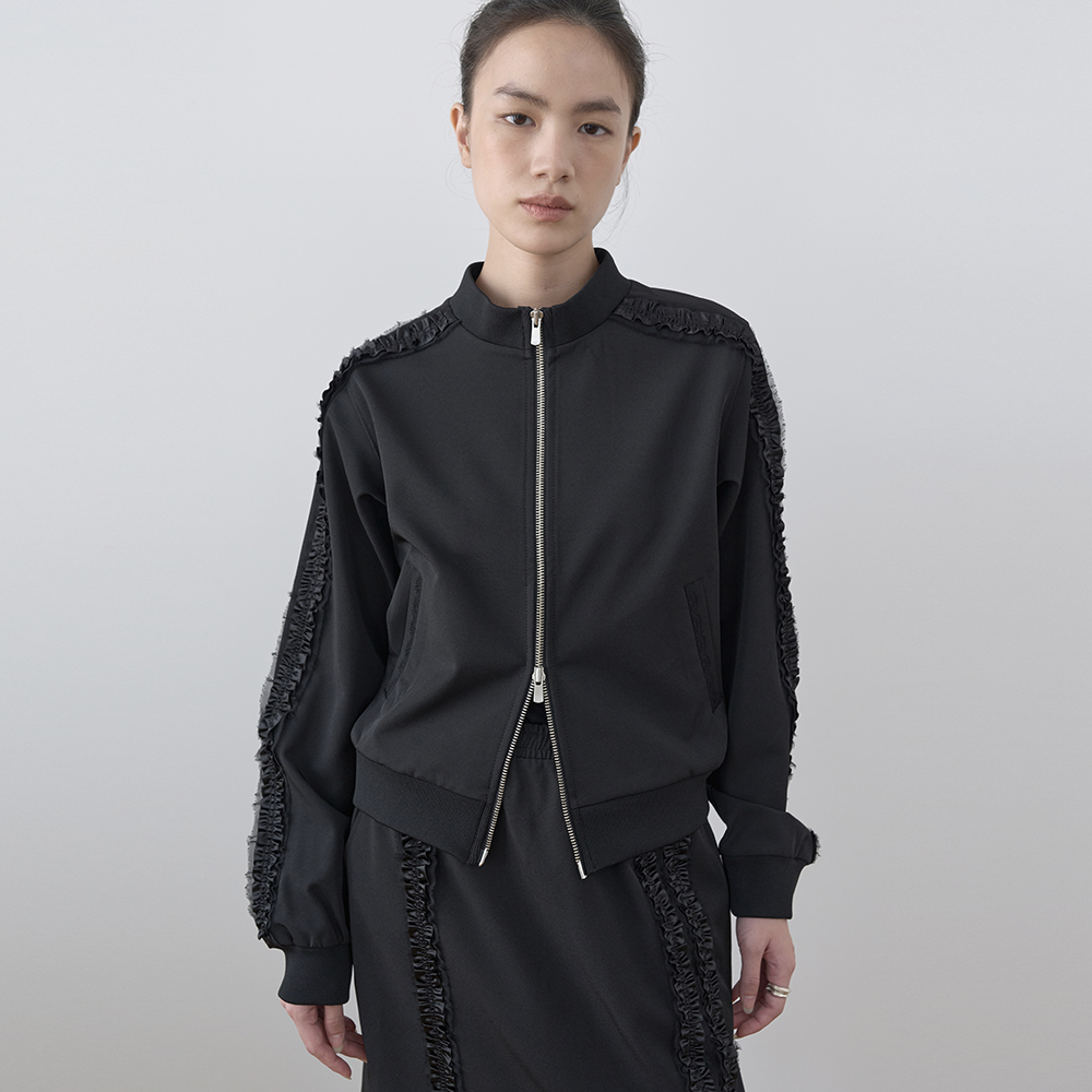 [Influencer pick] FRILL JERSEY ZIP UP_BLACK