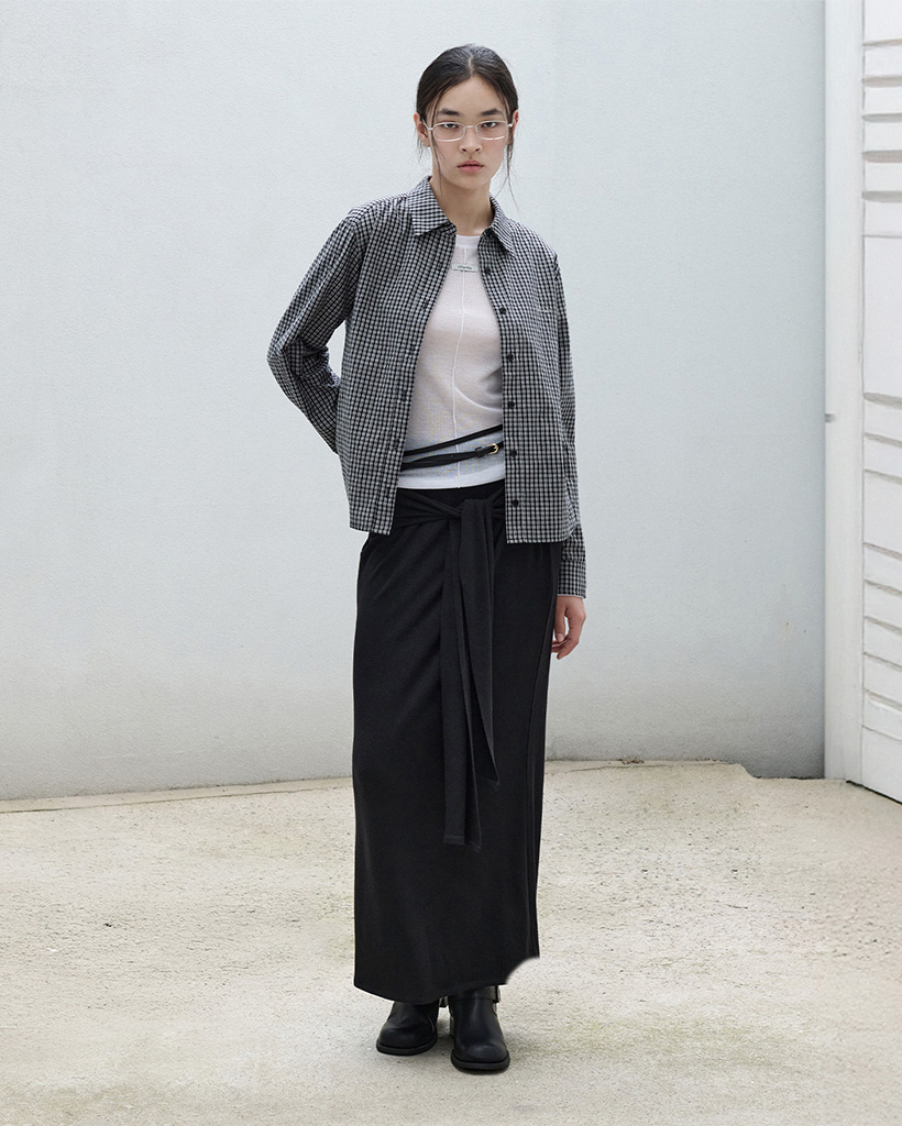 FRONT TIE LONG SKIRT BLACK