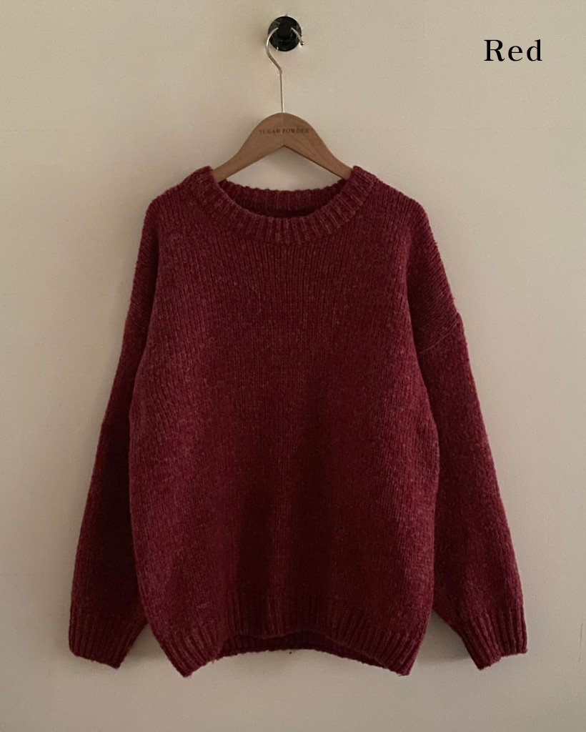 L様 ニットFダークブラウン 9color)肉厚ゆったり ラウンドネックオーバーサイズニット