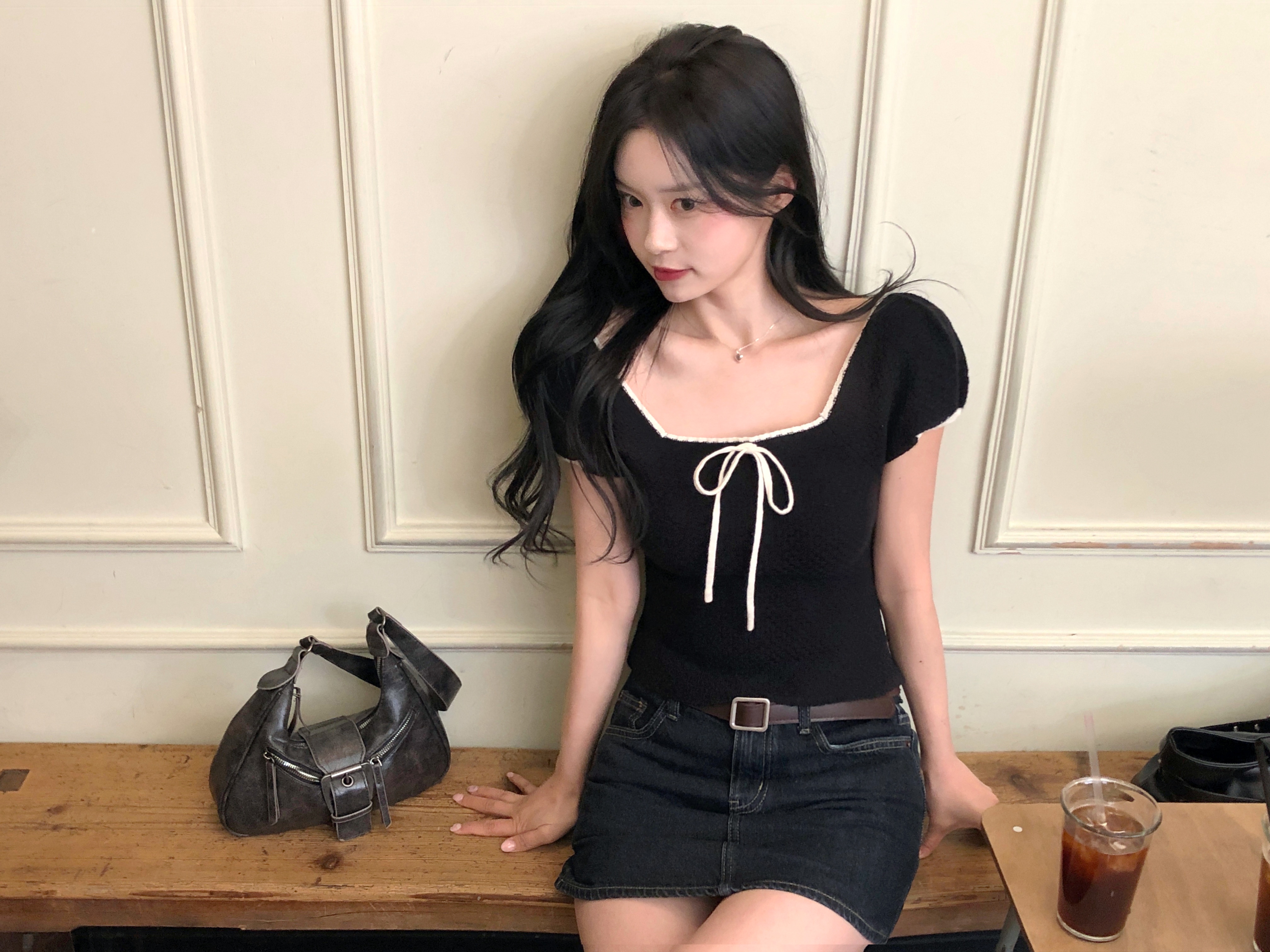 original]リボンバイカラー半袖ニット | ファッション通販サイト