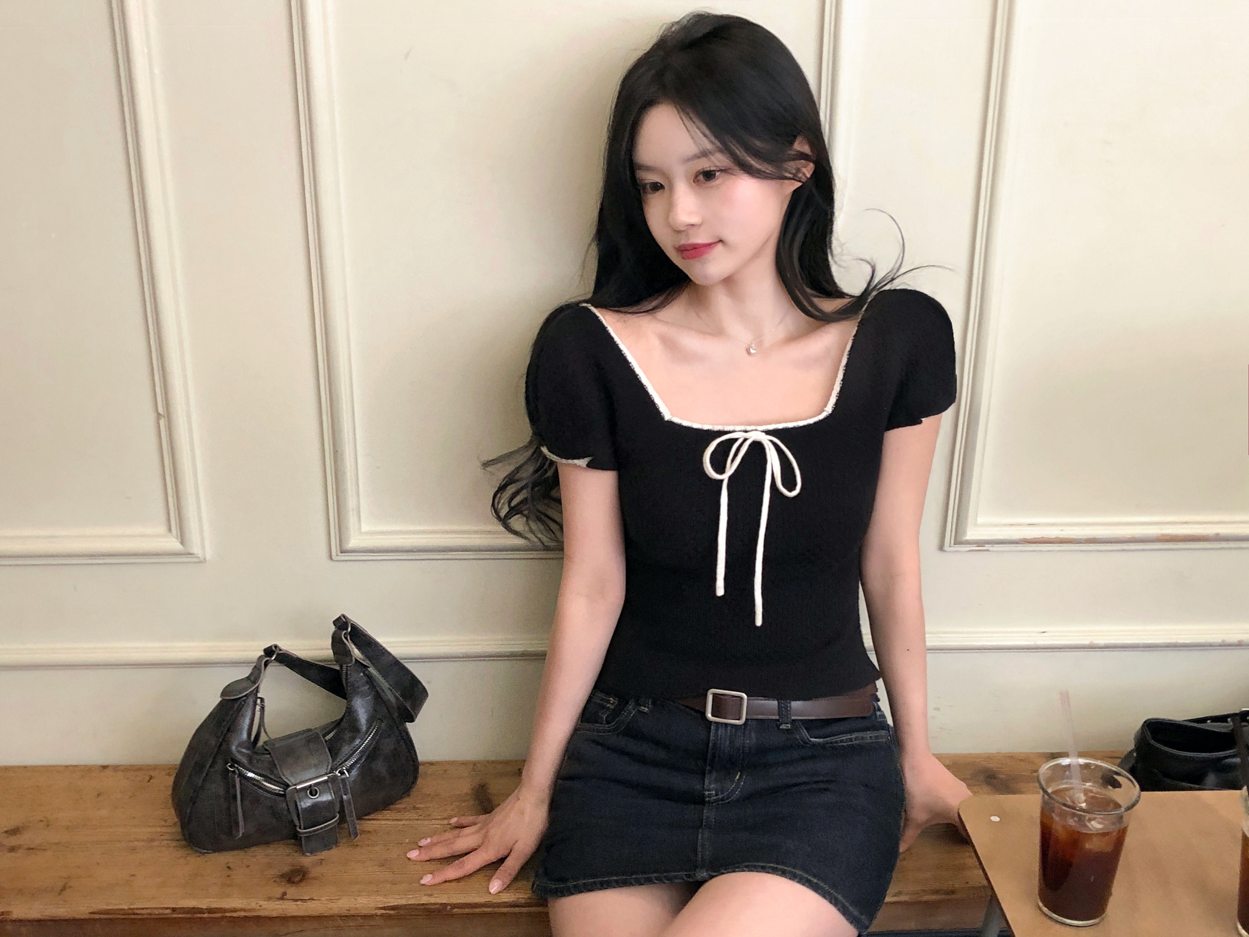 original]リボンバイカラー半袖ニット | ファッション通販サイト