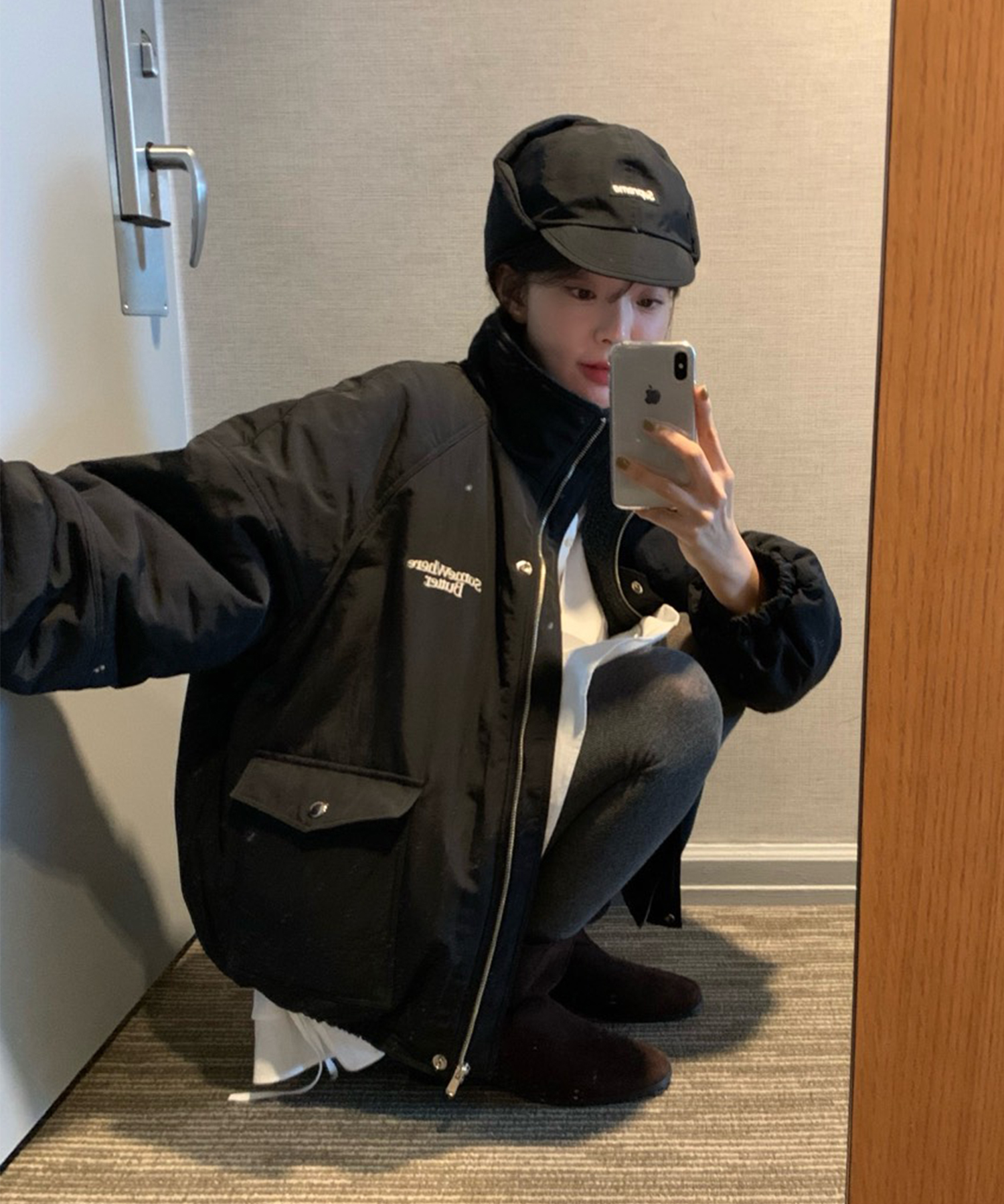 Fleece Over-Fit Padding Jumper-black