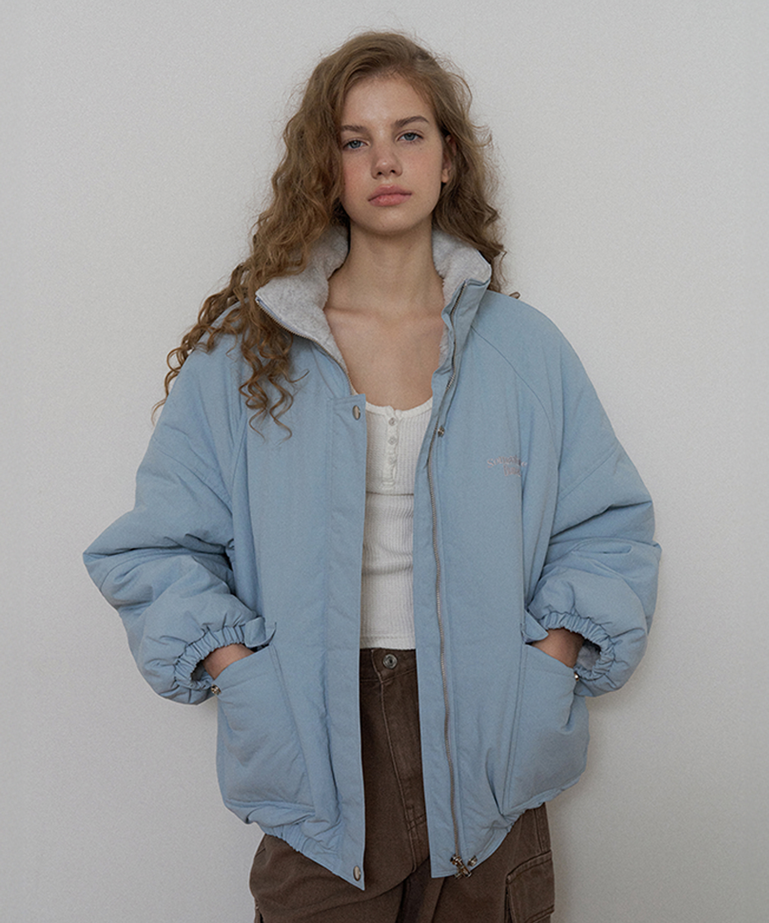 Fleece Over-Fit Padding Jumper - Light Blue