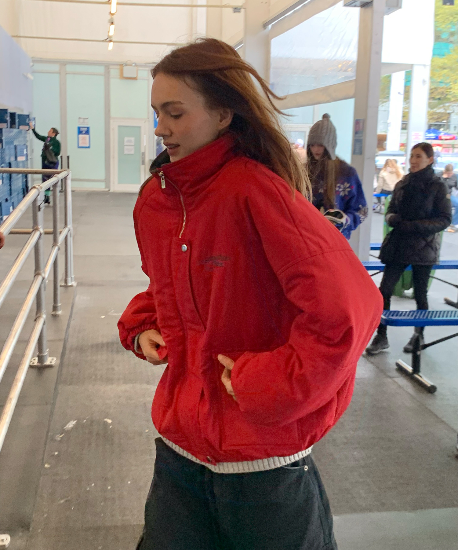 Fleece Over-Fit Padding Jumper-red