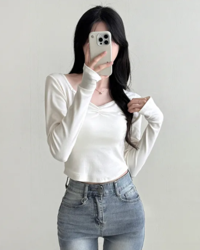 バレエコアセミクロップド長袖Tシャツ