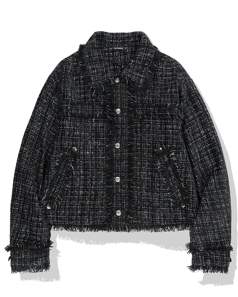 [nugu限定商品] Frayed Crop Tweed Jacket - Black